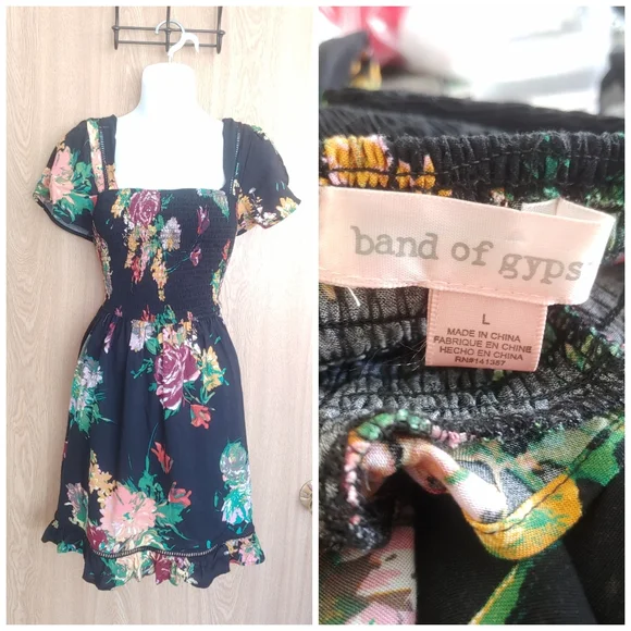 band of gypsies black floral dress Long Gypsy Dress in Black